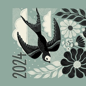 2024 Floral Swallow Teal Calendar