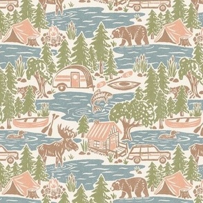 North Country Summer - 6" medium - peach, fawn, light moss, and dusty blue 