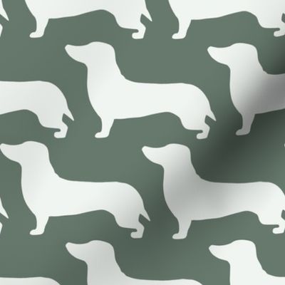 large - Dachshunds - Sausage dog - white and Sage leaf dark forest green - Weiner Wiener dogs pets pet cute simple silhouette