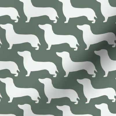 medium - Dachshunds - Sausage dog - white and Sage leaf dark forest green - Weiner Wiener dogs pets pet cute simple silhouette