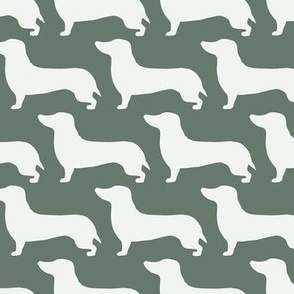 medium - Dachshunds - Sausage dog - white and Sage leaf dark forest green - Weiner Wiener dogs pets pet cute simple silhouette