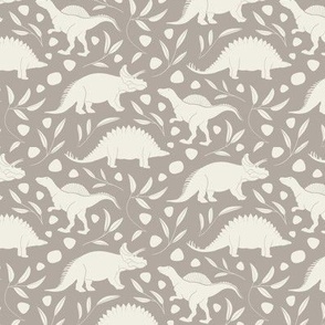 micro scale // dinosaurs - cloudy silver taupe_ creamy white - baby kids nursery
