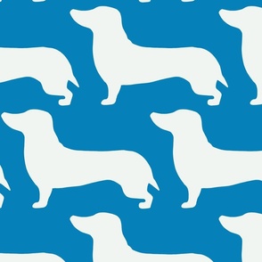 extra large - Dachshunds - Sausage dog - white and Vibrant azure blue - Weiner Wiener dogs pets pet cute simple silhouette