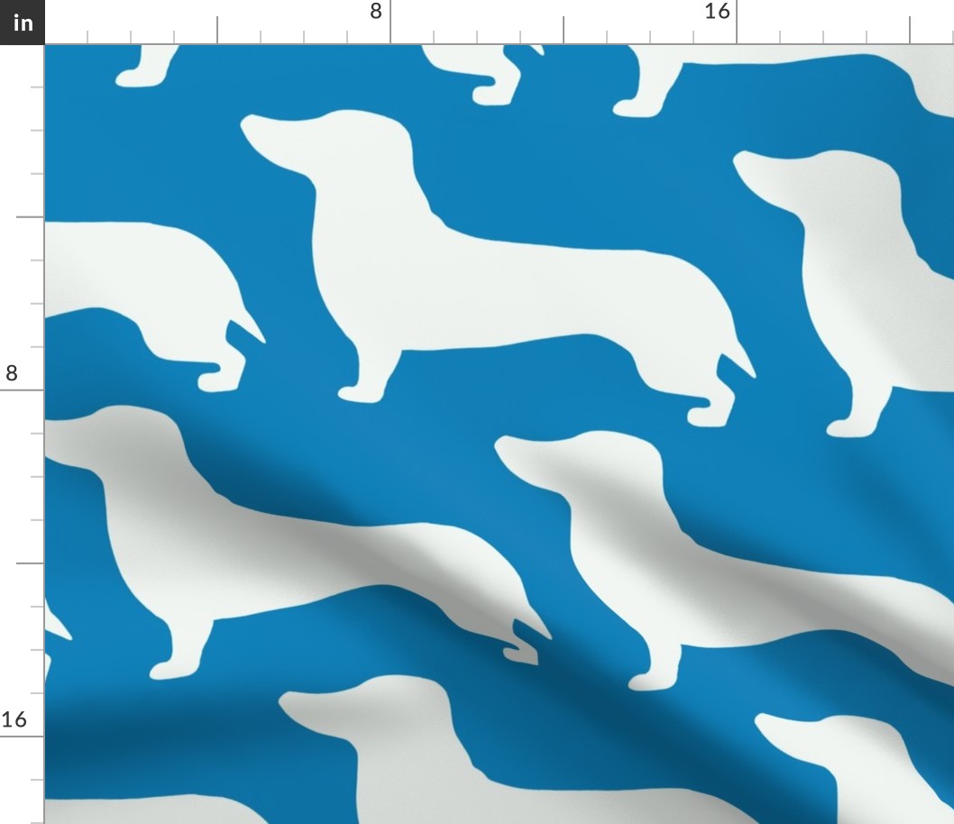 extra large - Dachshunds - Sausage dog - white and Vibrant azure blue - Weiner Wiener dogs pets pet cute simple silhouette