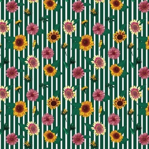 Sunflowers Green Stripe