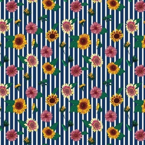 Sunflowers Navy Stripe