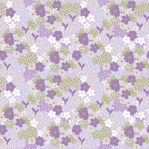 Modern Flower Field - Purple, Green and White on Lavender