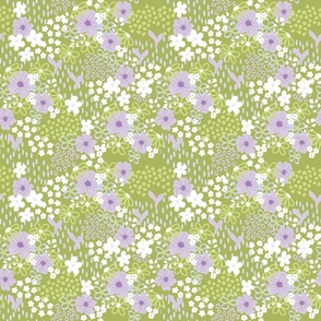 Modern Flower Field - Lavender on Green