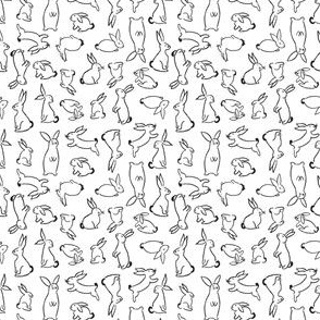 Black and white, line bunnies, XS Micro [3 inch repeat]