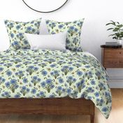 Poppy Blue and Butterflies - Polka Dots on Light Green BG - Floral Collection
