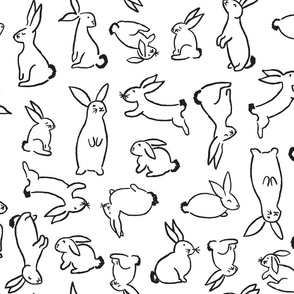 Black and white, color me in line bunnies, large