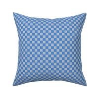 Textured Check - Ditsy Scale - Bright Aqua Blue and Soft Grey Blue - Linen Ikat fabric texture Checkers Checkerboard Beach Boy