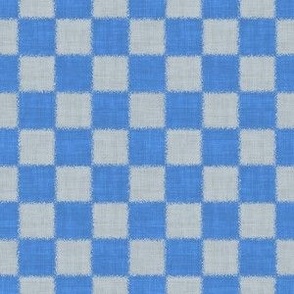Textured Check - Small Scale - Bright Aqua Blue and Soft Grey Blue - Linen Ikat fabric texture Checkers Checkerboard Beach Boy