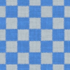 Textured Check - Large Scale - Bright Aqua Blue and Soft Grey Blue - Linen Ikat fabric texture Checkers Checkerboard Beach Boy