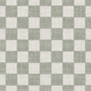 Textured Check - Small  Scale - Sage Green and Beige - Linen Ikat fabric texture Checkers Checkerboard Natural