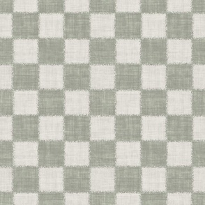 Textured Check -Medium Scale - Sage Green and Beige - Linen Ikat fabric texture Checkers Checkerboard Natural 