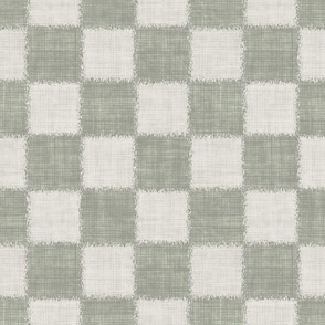 Textured Check - Large Scale - Sage Green and Beige - Linen Ikat fabric texture Checkers Checkerboard Natural 