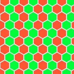 Honeycomb Hexagons in Neon Green and Orange