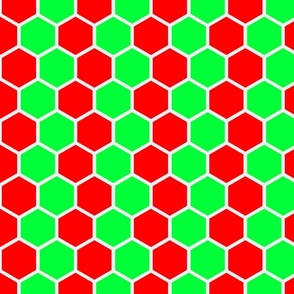 Honeycomb Hexagons in Neon Green and Red