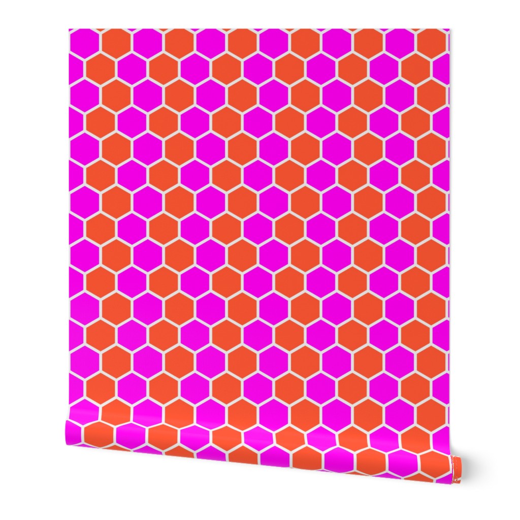 Honeycomb Hexagons in Neon Orange and Pink