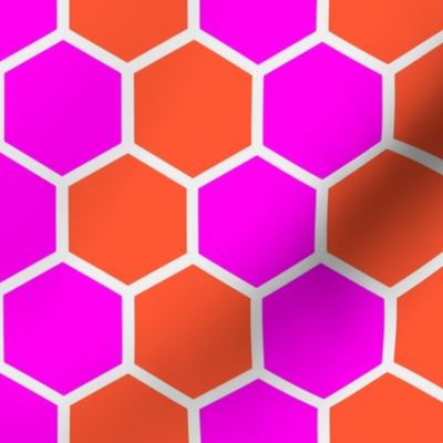 Honeycomb Hexagons in Neon Orange and Pink