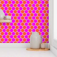 Honeycomb Hexagons in Neon Orange and Pink