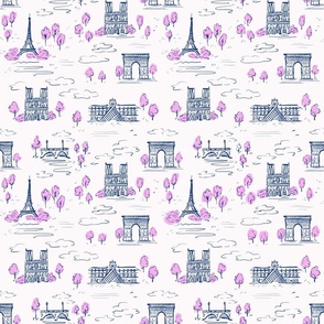 Paris toile pink and navy