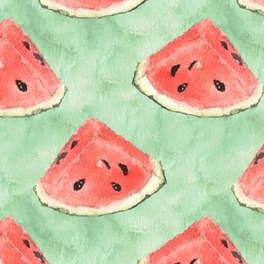 Watermelon Slices Watercolor on Green