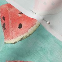 Watermelon Slices Watercolor on Aqua