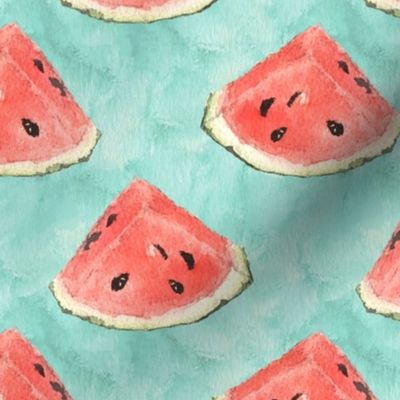 Watermelon Slices Watercolor on Aqua