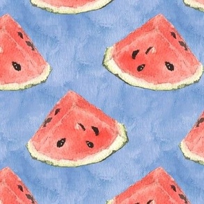 Watermelon Slices Watercolor on Blue