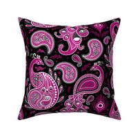 Peacock Paisley, Magenta and Hot Pink on Black