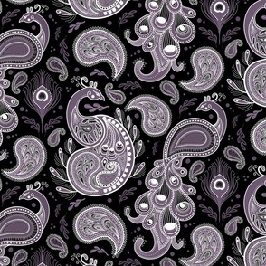 Peacock Paisley Plum on Black