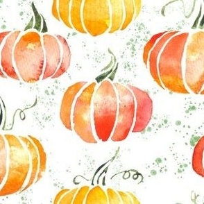 Small Orange Fall Pumpkins Watercolor on White