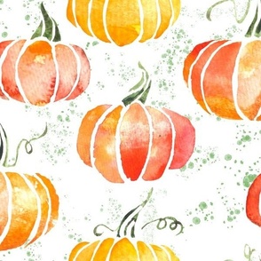 Large Orange Watercolor Fall Pumpkins on White