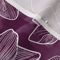 Amaryllis Belladonna Lilies Line Drawing, White on Plum Purple