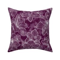 Amaryllis Belladonna Lilies Line Drawing, White on Plum Purple