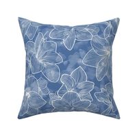 Amaryllis Belladonna Lily Line Drawing, White on Blue