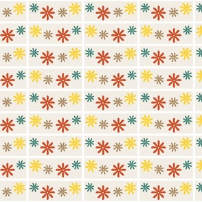 Green, yellow and red daisy tile/  small