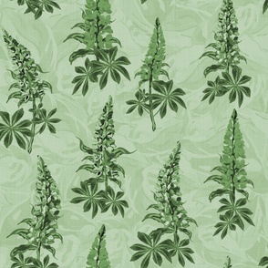 Botanical Dark Green Flower Pattern, Contemporary Wildflowers Garden, Floral Print in Dark Monochrome Tones, Country Cottage Lupine Lupin Flower Swaying in the Wind