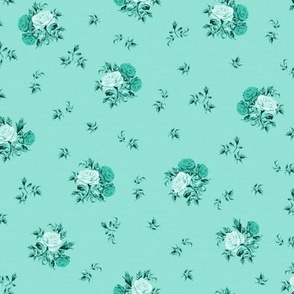  Nostalgic Vintage Roses Pattern, English Country Cottage Florals, Romantic Cottage Garden Roses Flower Bouquet, Hand Drawn in Monochromatic Shades of Aqua Blue
