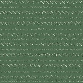 SMALL - Stylized waves forming a zigzag line - beige on moss green