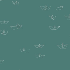 MEDIUM - Playfully arranged paper boats - drawn in a simple style - icy rose on teal