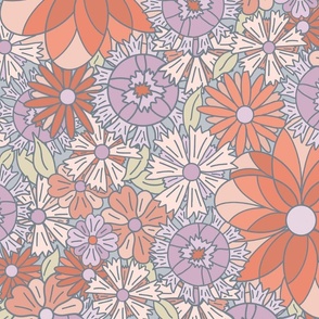 Shrimpton Retro Florals in Pantone Intangible palette, 24" 