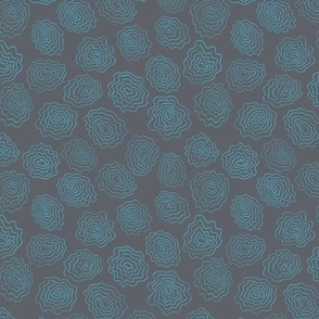 SMALL - Wavy circles with multiple layers - pencil line drawing for a serene look - aqua on gunmetal