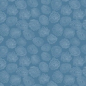 SMALL - Wavy circles with multiple layers - pencil line drawing in light gray on serenity blue