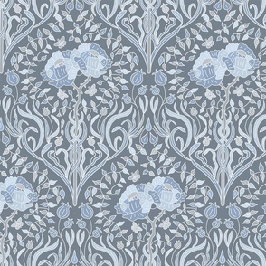 Art Nouveau May Rose II,  blue and gray, 10" 