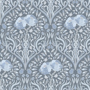 Art Nouveau May Rose II,  blue and gray, small scale, bohemian