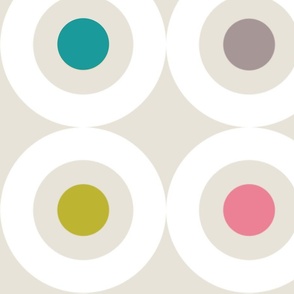 large retro circles taupe olive green pink teal and mauve