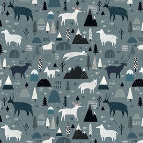 Whimsical Winter - Woodland animals blue M